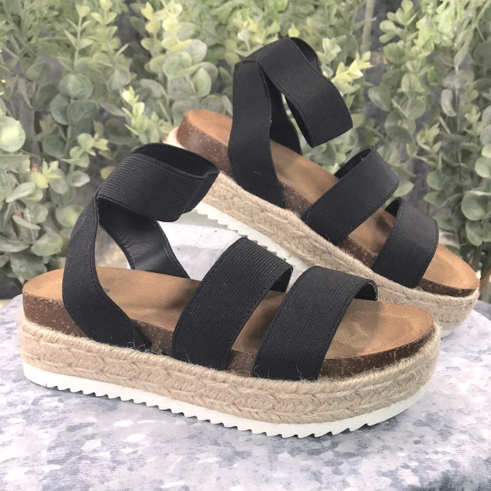 SO Bonniee Black Band Espadrille Platform Sandals Cork Footbeds Girls 12☀️NWOT☀️